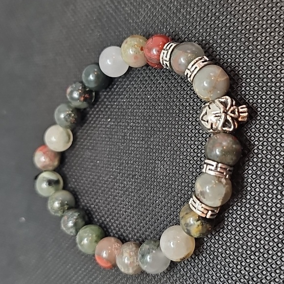 Hand Crafted Other - Mens African bloodstone Bracelet with Skull Focal bead